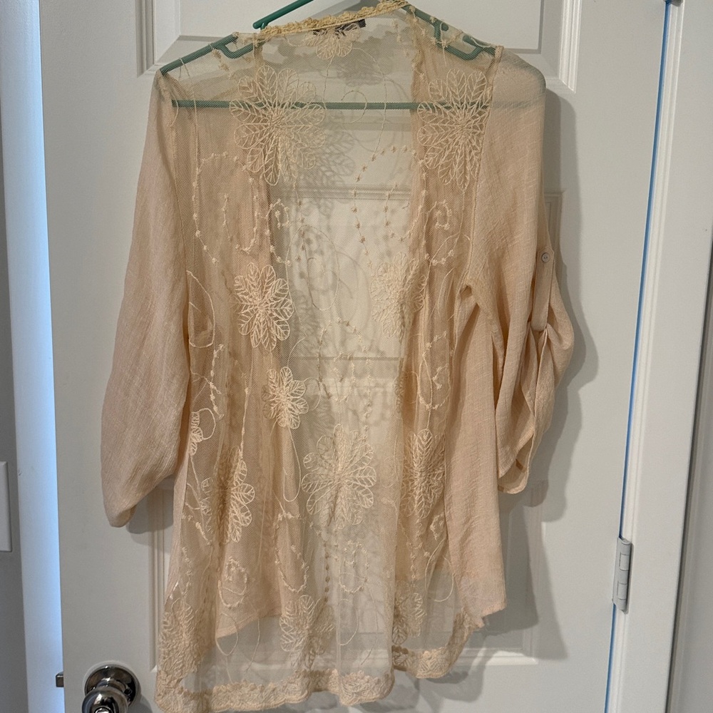 LACE Kimono Cardigan layer festival boho western cowgirl L ninth wonder large - Picture 3 of 5